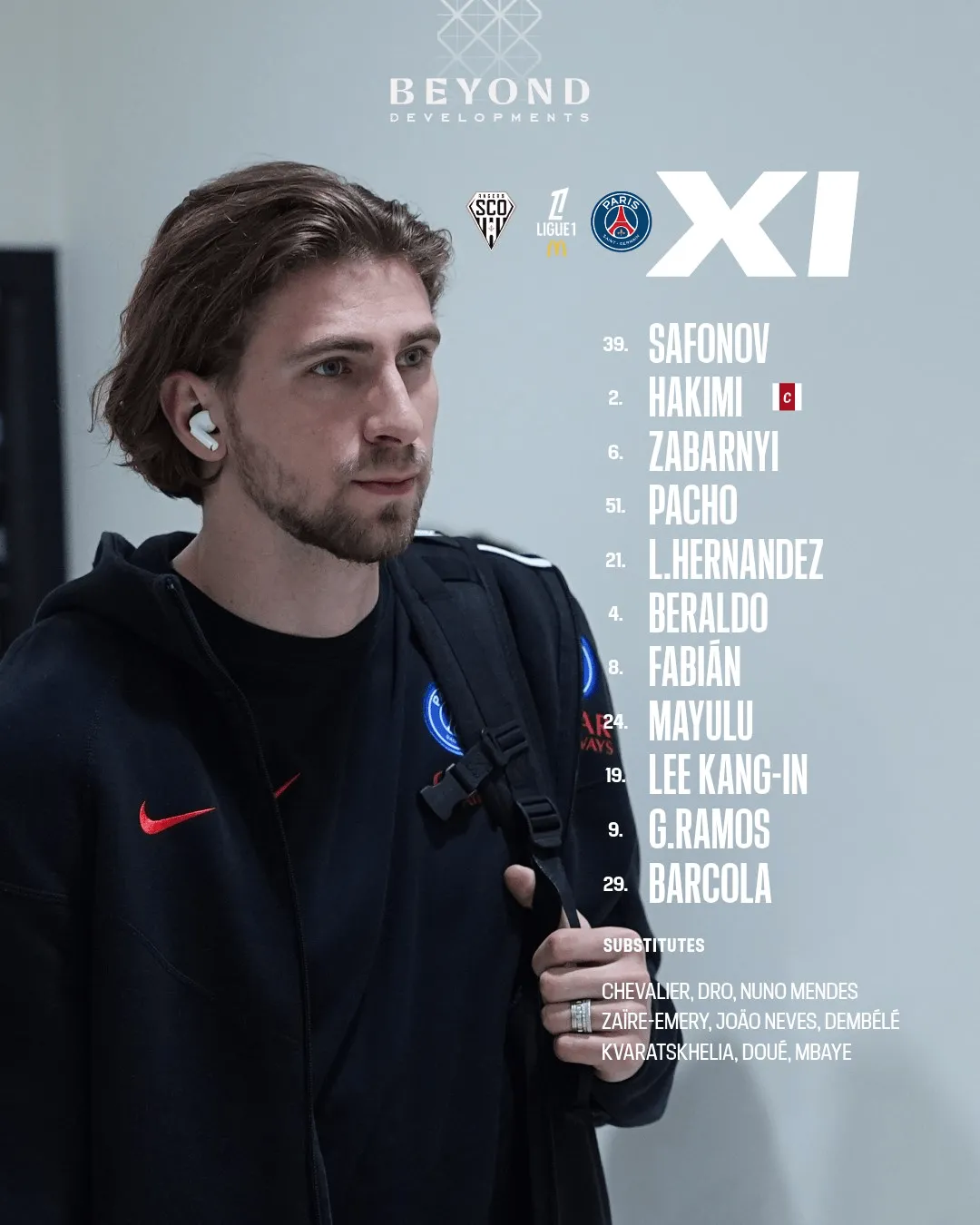 剑南春首发-昂热vs巴黎：阿什拉夫领衔，李刚仁出战